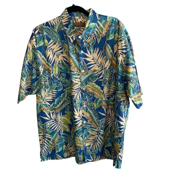 Tori Richard Vintage Hawaiian Green Blue Palm Leaf Print Cotton Lawn Aloha Shirt - Picture 8 of 9